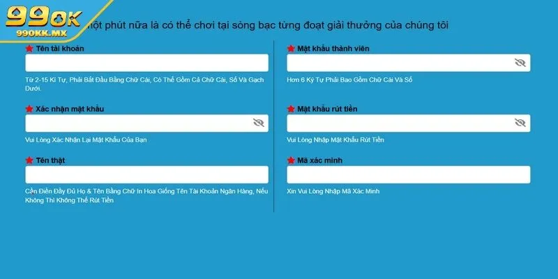 Điền đúng các thông tin chuẩn xác để tạo nick
